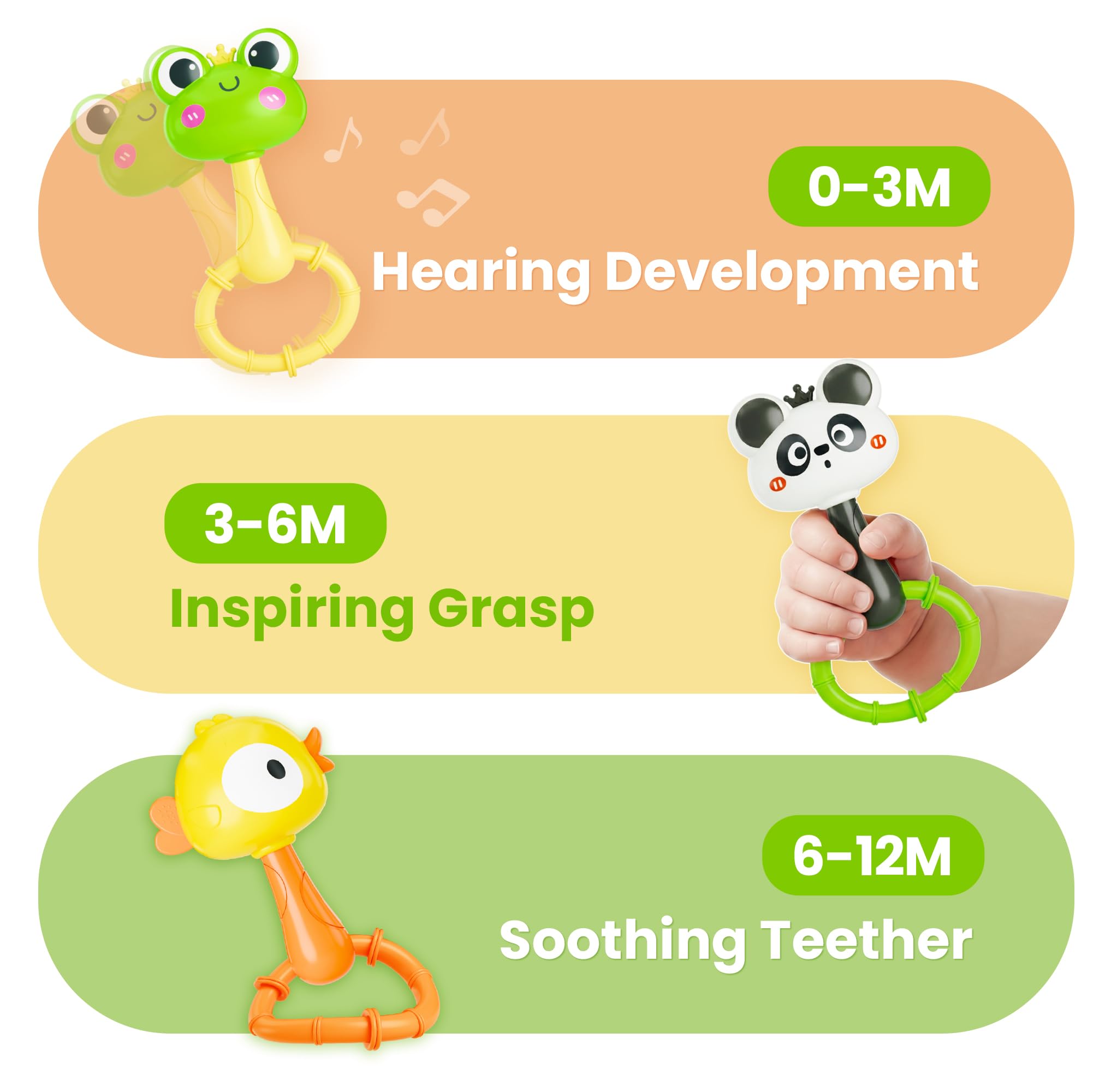 iPlay iLearn Panda maracas rattle promotes gripping and coordination.