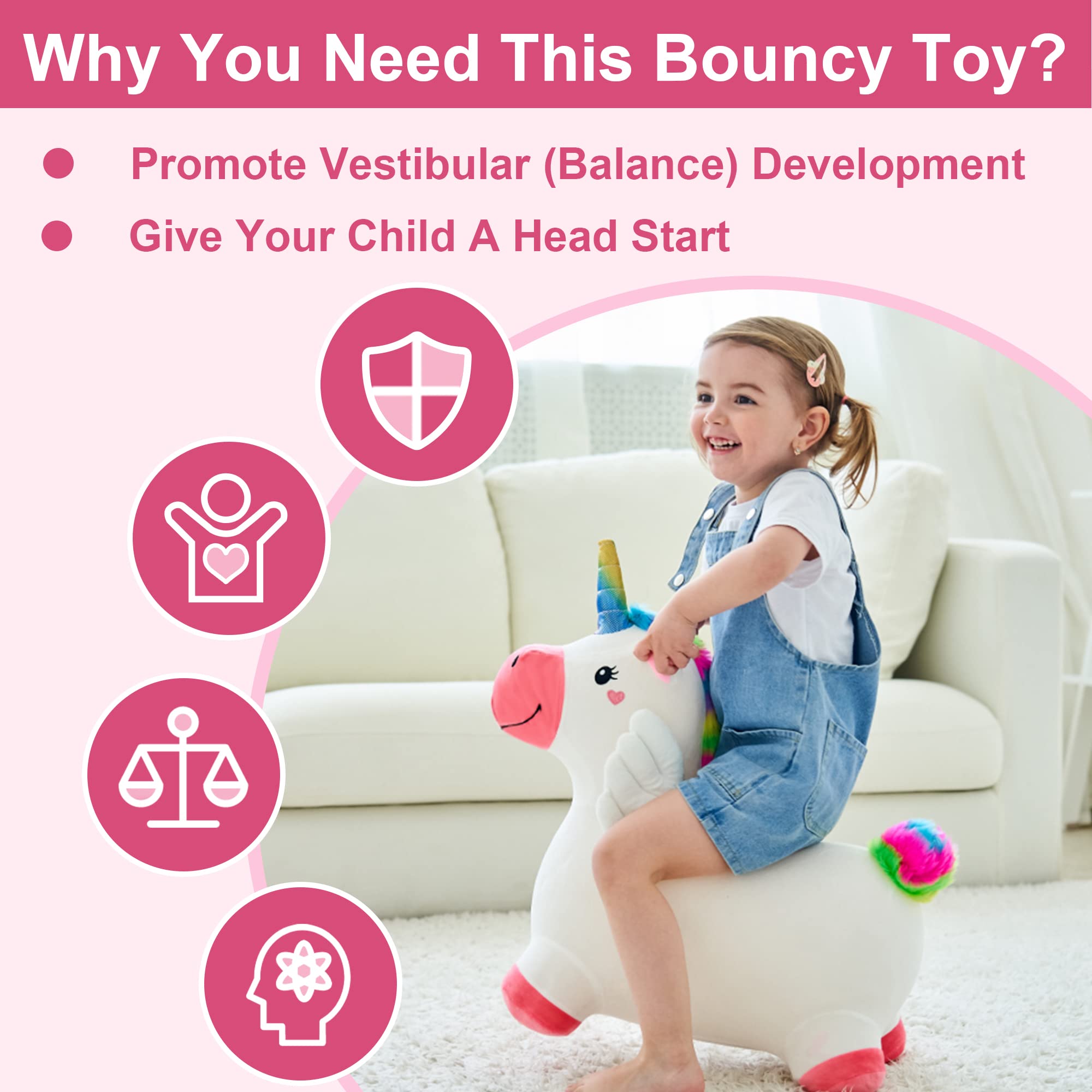 iPlay iLearn plush ride-on unicorn ready for indoor or outdoor fun