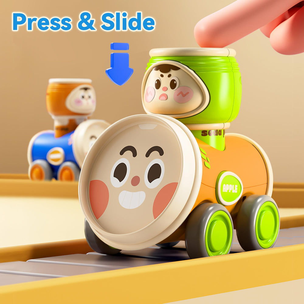 iPlay iLearn press head to go action demonstrates easy, battery-free fun for little movers.
