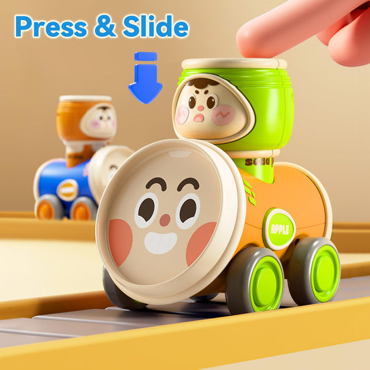 iPlay iLearn press head to go action demonstrates easy, battery-free fun for little movers.