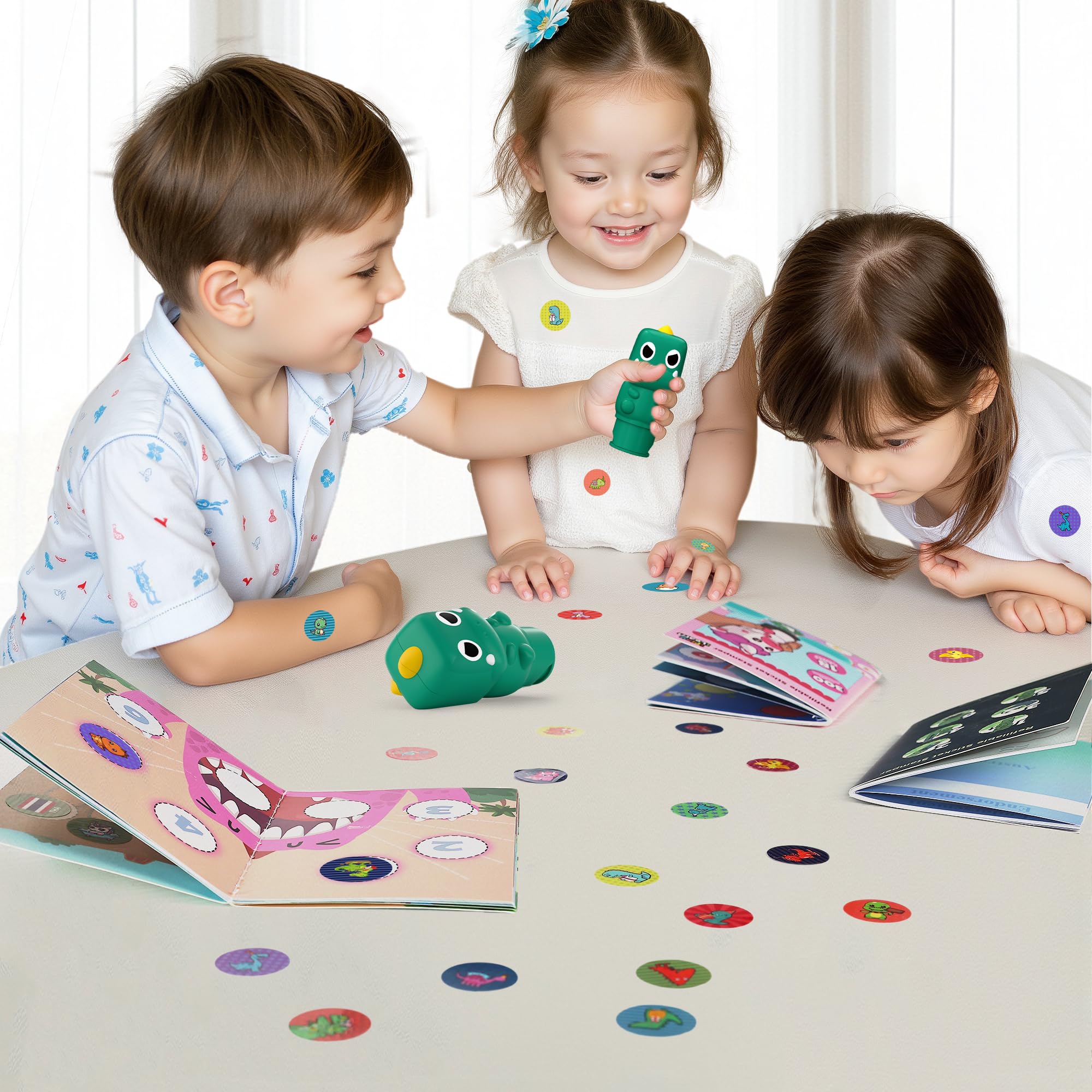 iPlay iLearn stickers stored in base tube for easy access