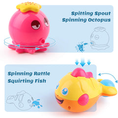 iPlay iLearn swimming crab bath toy promotes playful spritzing and motor skills.