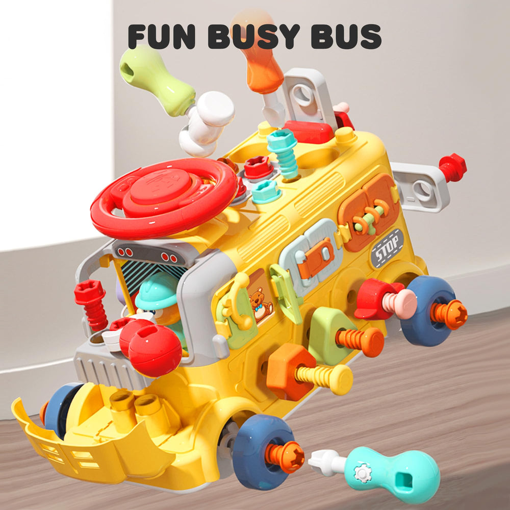 iPlay iLearn Busy Bus trunk storage to keep parts organized
