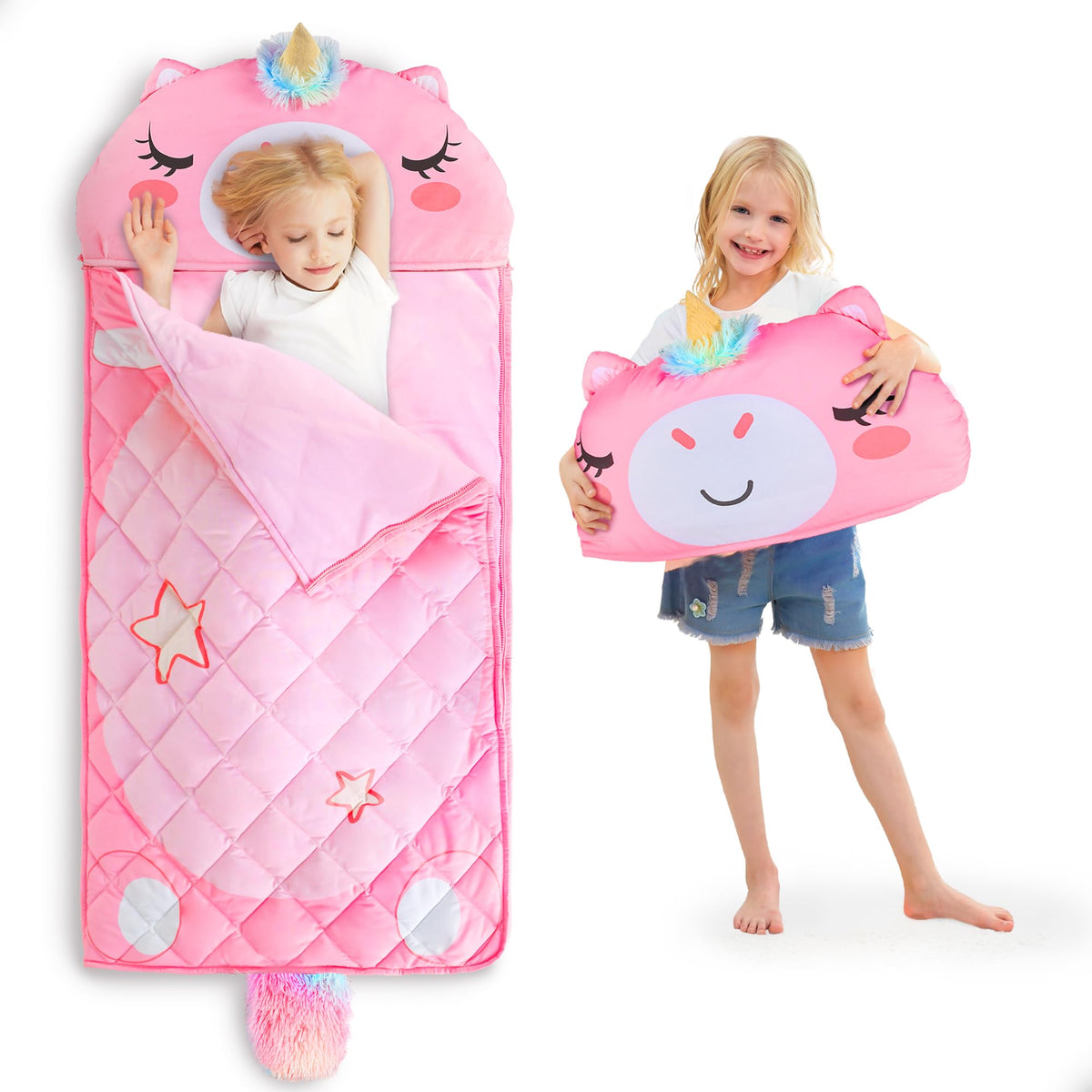 iPlay iLearn unicorn slumber sack nap mat for cozy naps and travel