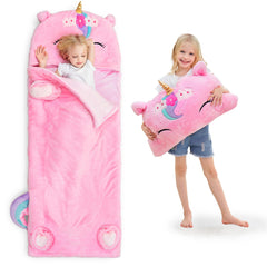 iPlay iLearn unicorn slumber sack with plush design for cozy naps on the go.