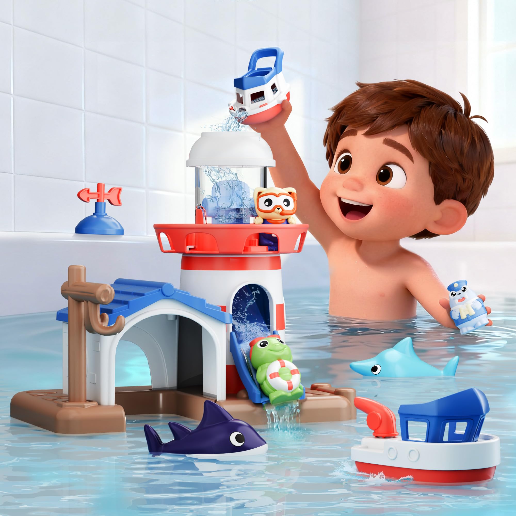 iplay ilearn wind-up boat shown for interactive bath time play