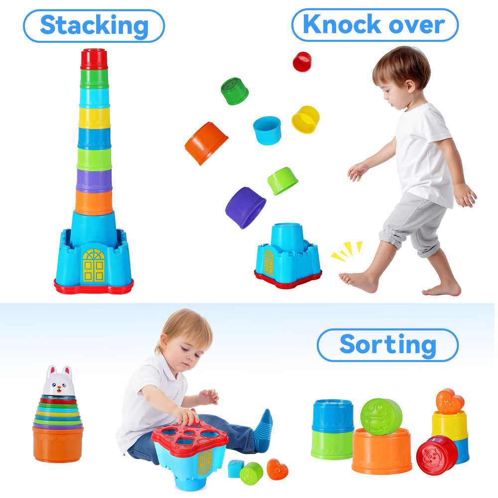 iplay nesting cups colorful set enhances color recognition and size sorting.
