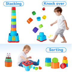 iplay nesting cups colorful set enhances color recognition and size sorting.