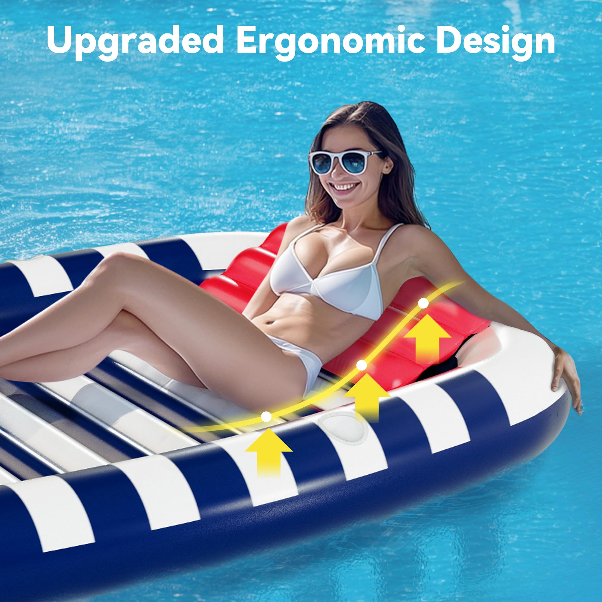 iPlay Pool Wave Lounger blue shows removable backrest and built-in cup holder.