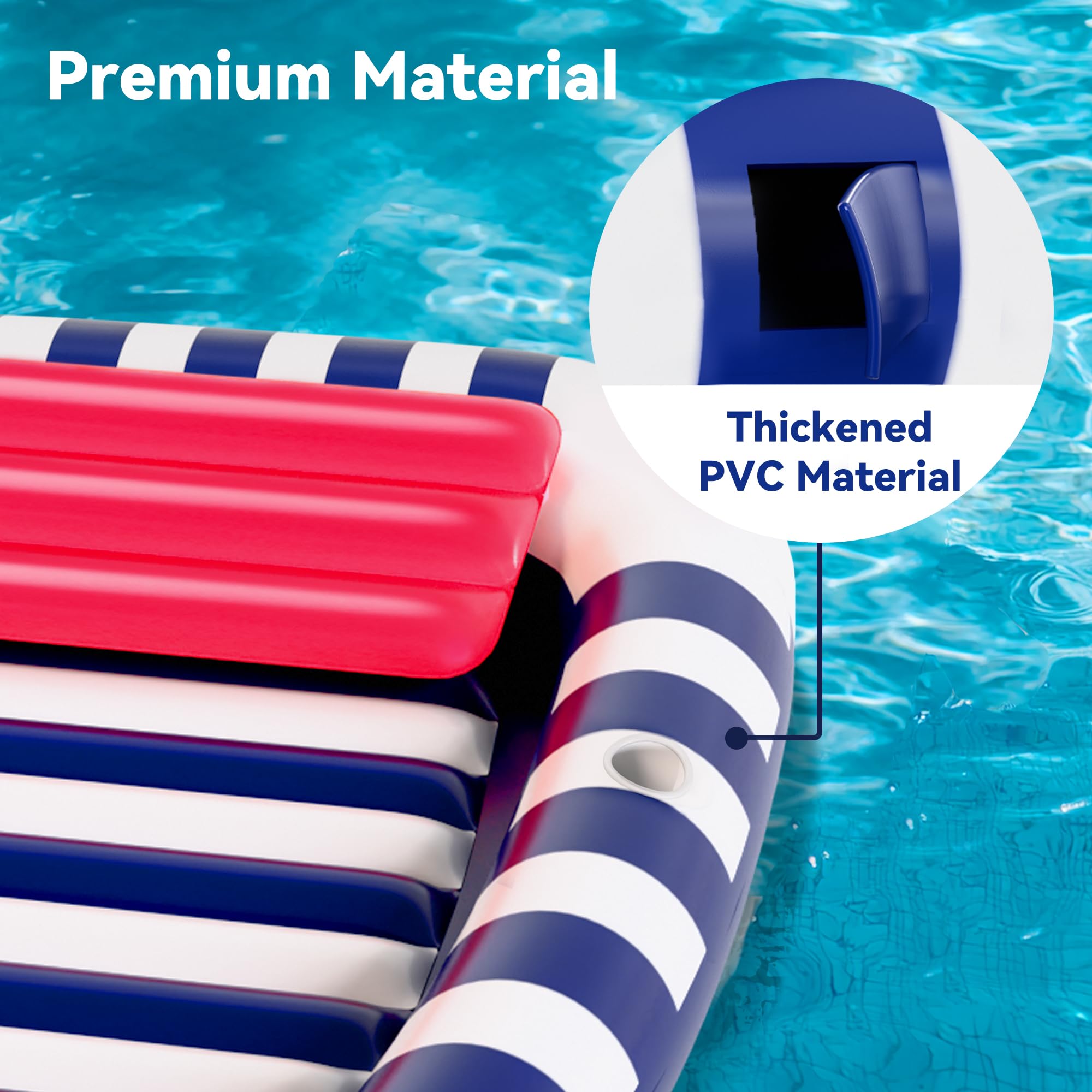iPlay Pool Wave Lounger blue highlights comfortable cup holder and back support.