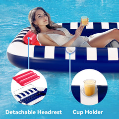 iPlay Pool Wave Lounger blue demonstrates large 80 x 66 inch footprint.