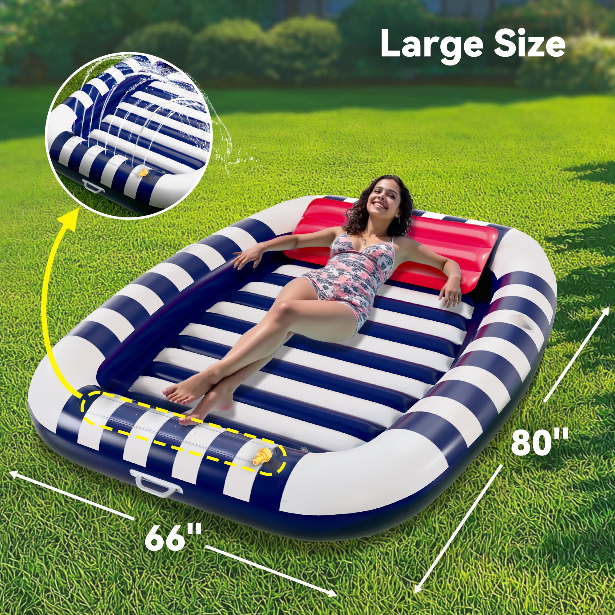 iPlay Pool Wave Lounger blue features water spray for playful days.
