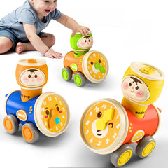 iPlay Press to Go Car front view highlights a safe, compact on-the-go toy.