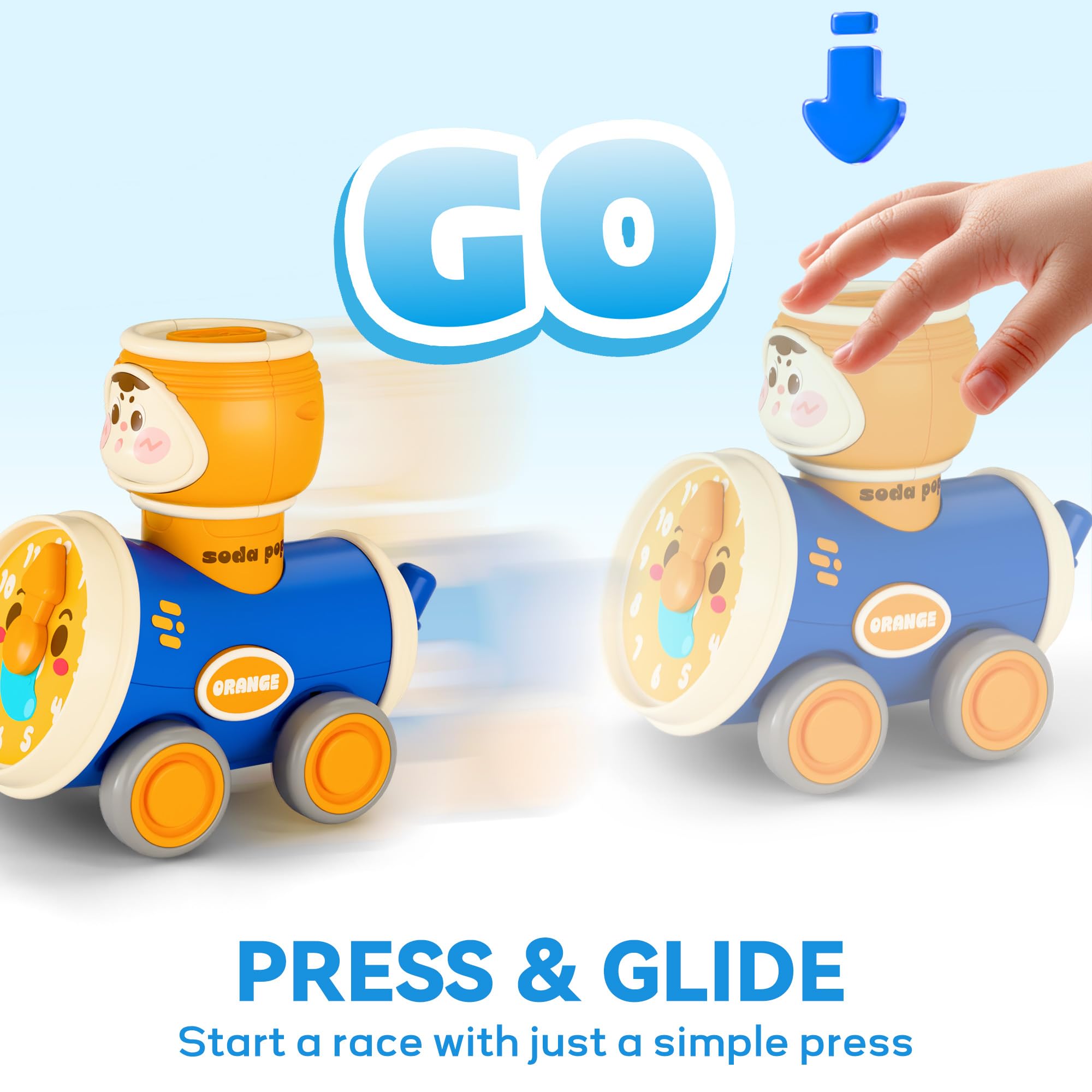 iPlay Press to Go Car side view emphasizes portable size for travel fun.