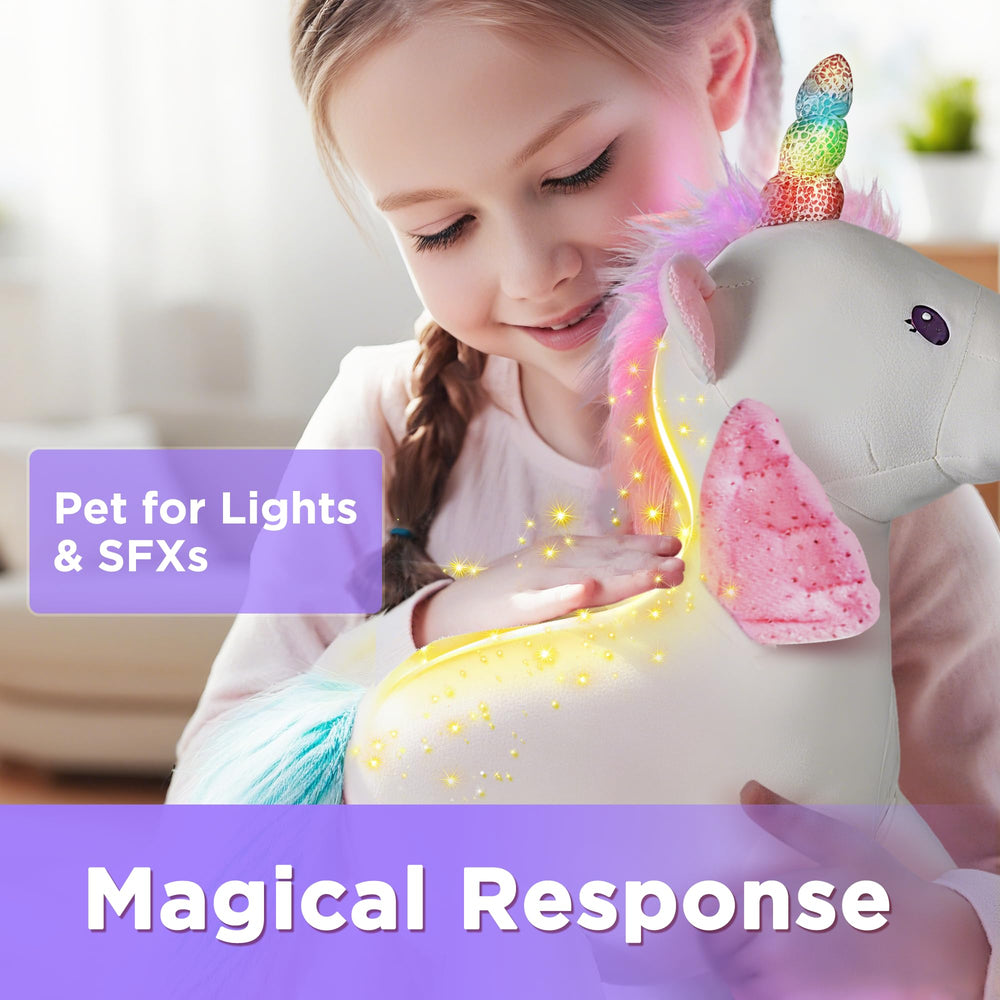 iPlay unicorn toy producing magical sounds during wand play
