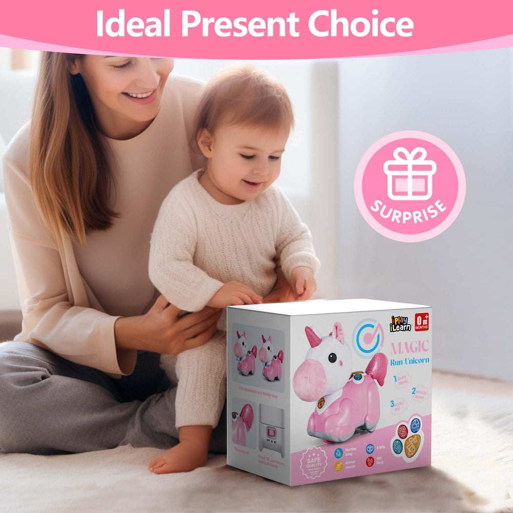 IPlay unicorn toy gift-ready packaging ideal for baby showers.