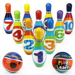 iPlay iLearn Kids Bowling Foam Pins 10: soft, safe play for toddlers and coordination.