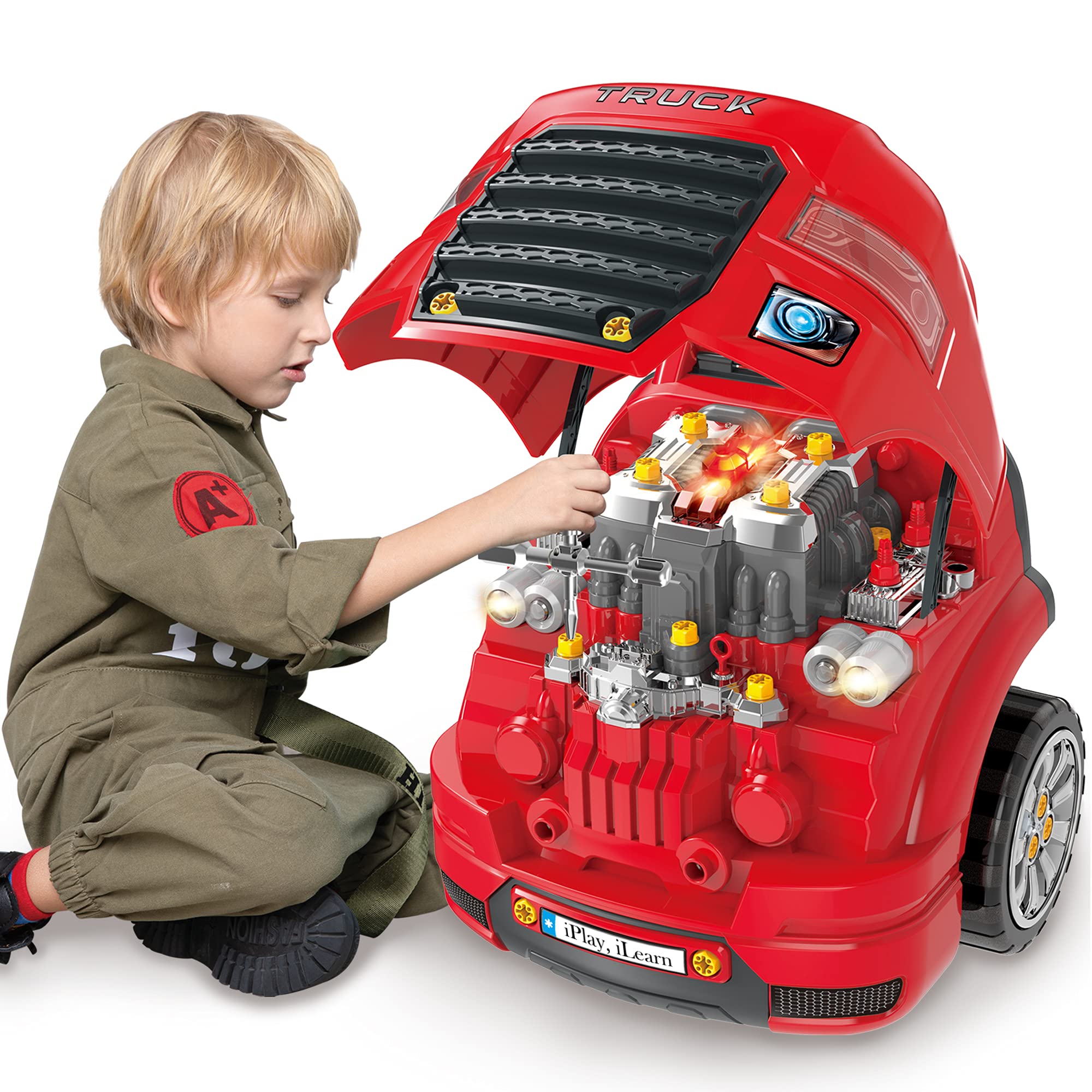 iPlay iLearn large truck engine toy assembly scene supports hands-on building fun