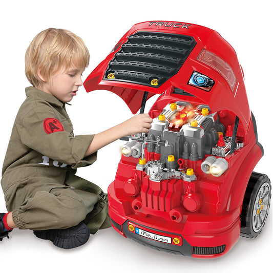 iPlay iLearn large truck engine toy assembly scene supports hands-on building fun