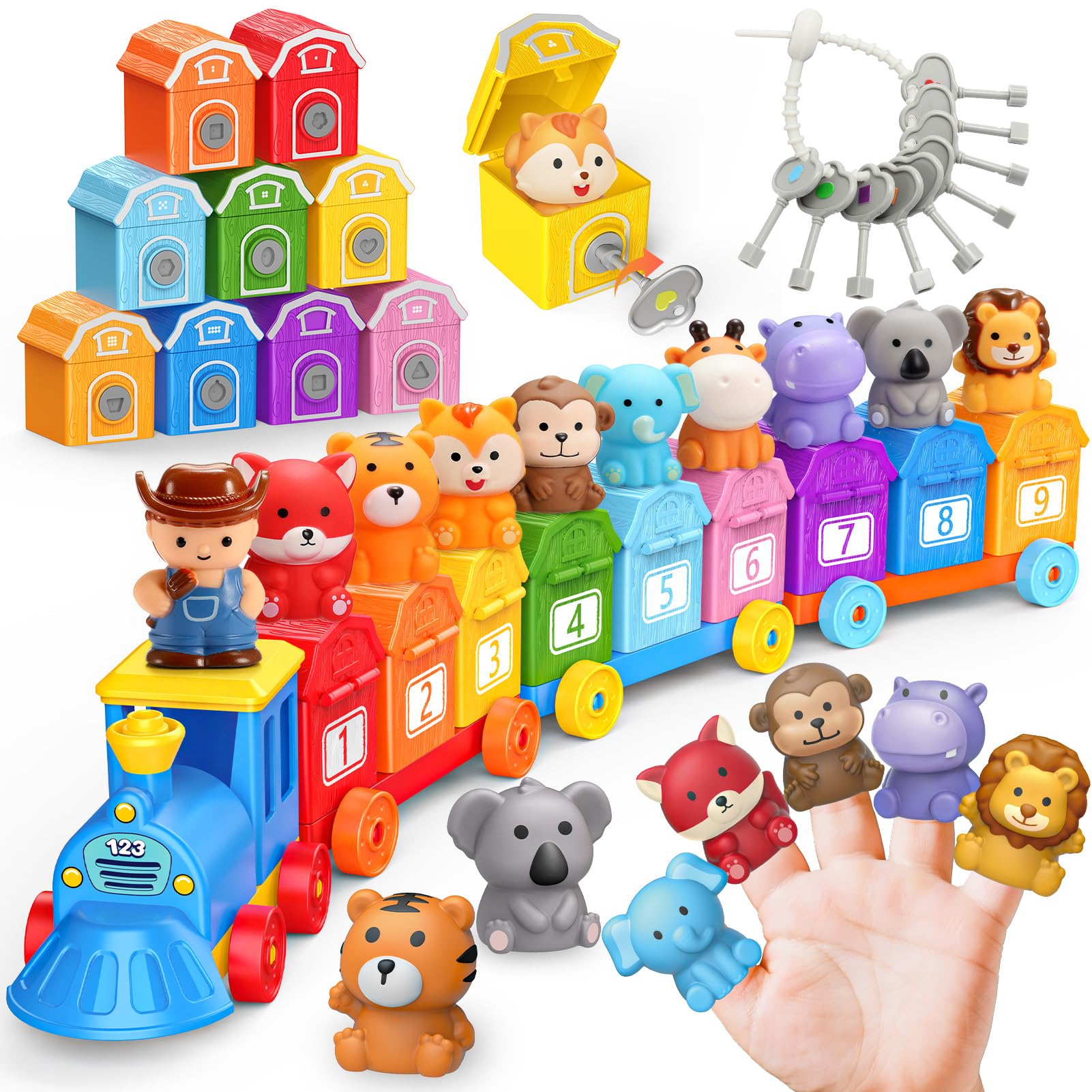 IPOURUP Animal Montessori train set front view with numbered cabins for counting