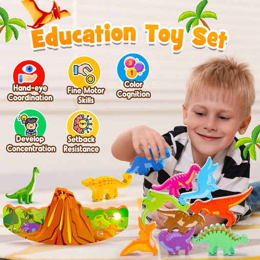 IPOURUP Colorful dinosaur blocks with smooth edges for easy grip and safe toddler stacking.