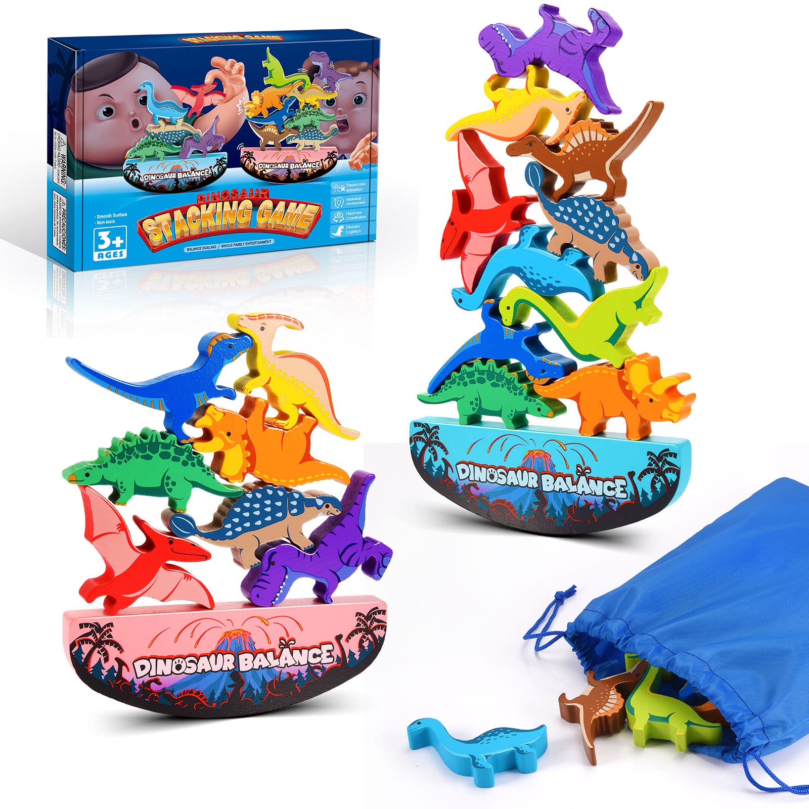 IPOURUP Dinosaur stacking blocks designed for easy grip and focused play.