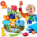 IPOURUP wooden animal blocks with zoo base aid early motor skills and balance