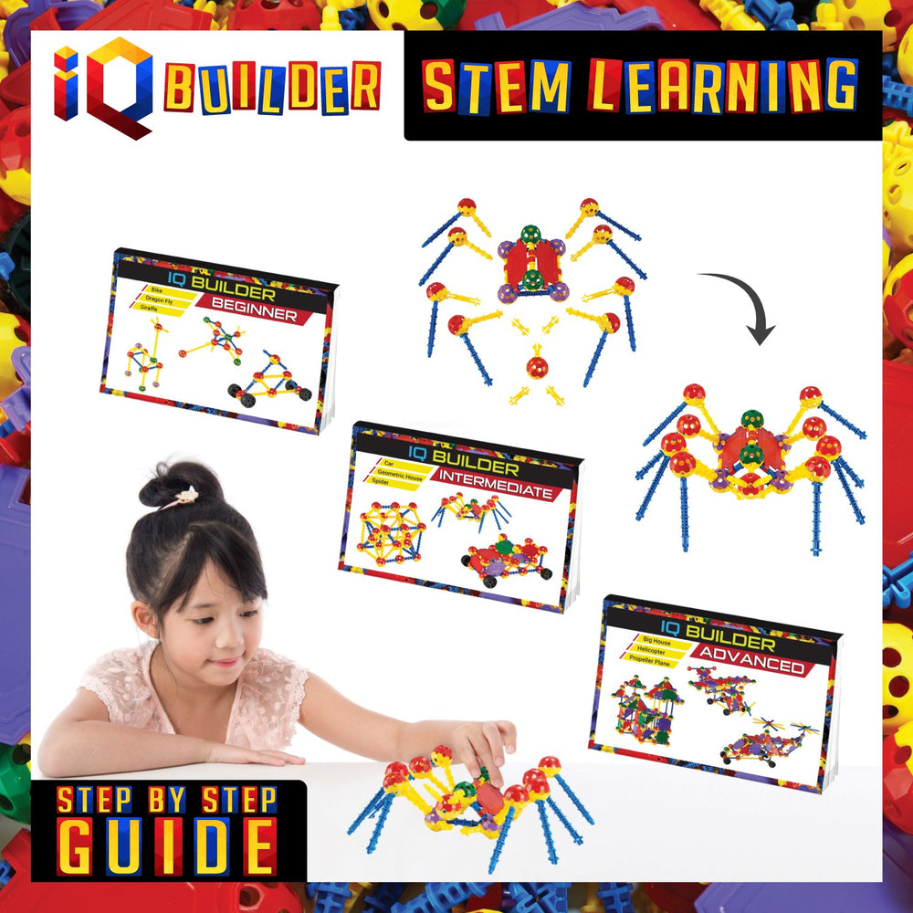 IQ BUILDER stem-education-activity: children building to reinforce critical thinking and problem solving.