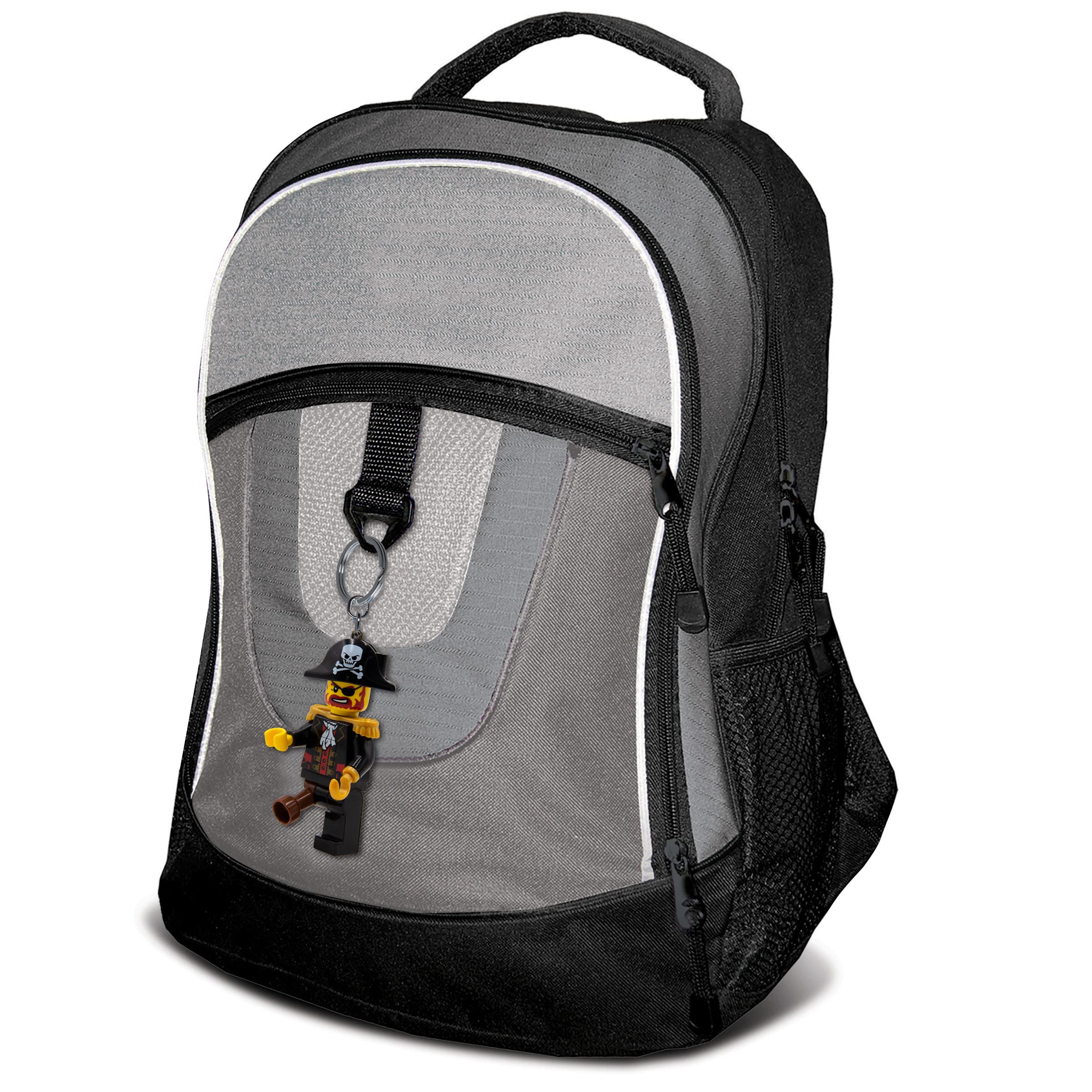 IQ LEGO Captain Brickbeard keychain light includes batteries for immediate use.