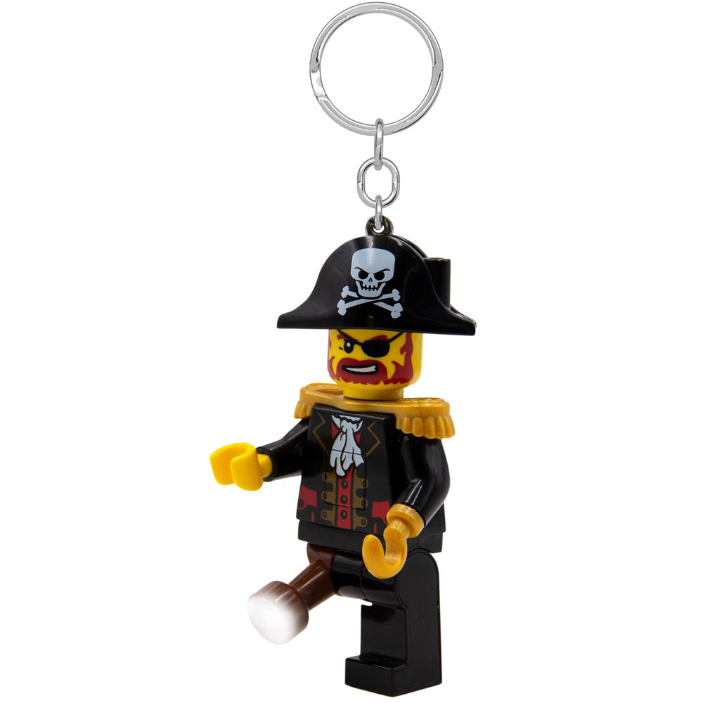 IQ LEGO Captain Brickbeard keychain light compact 76mm tall for bold presence.