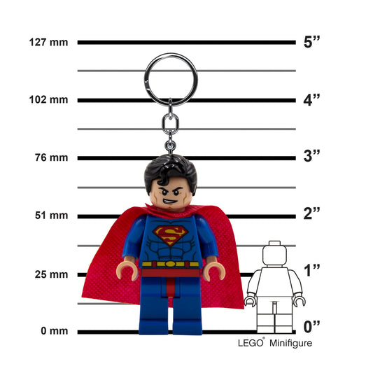 IQ LEGO DC Superman keychain light chest switch enables quick power control.