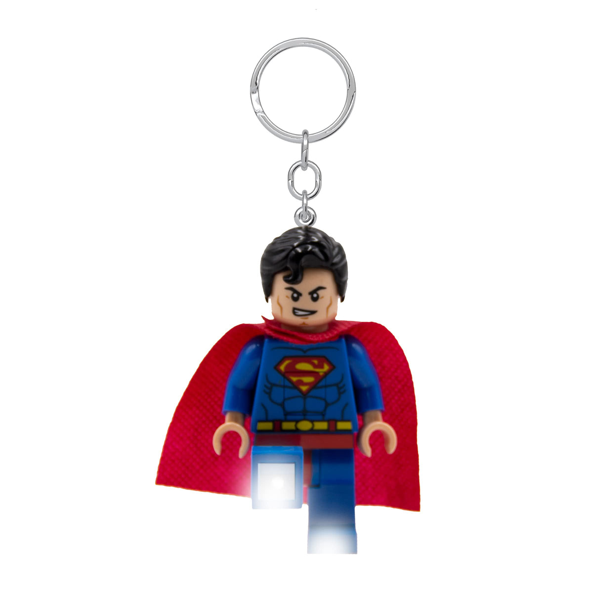 IQ LEGO DC Superman keychain light with foot LED for bright, on-the-go visibility.