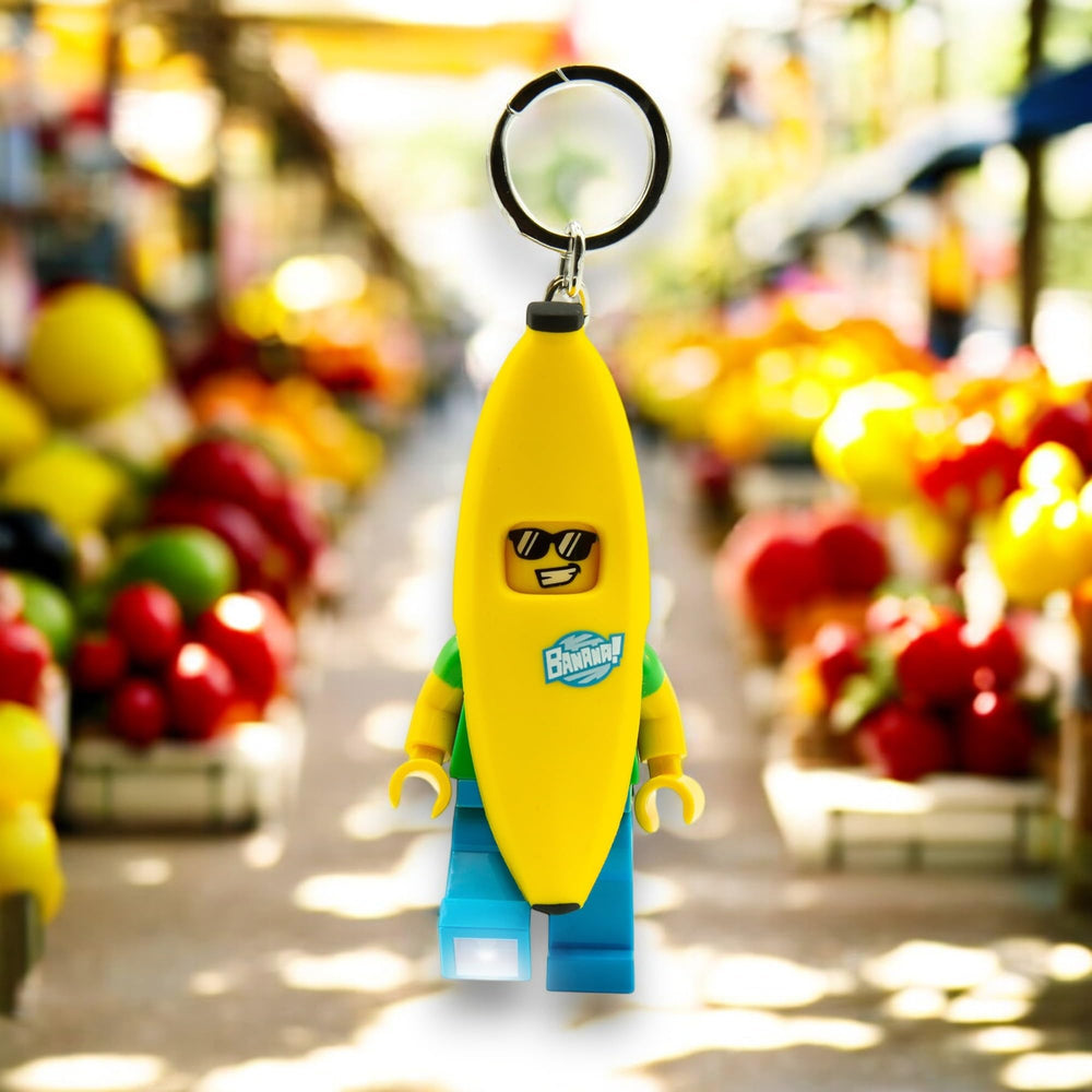 IQ LEGO Minifigures Banana Guy keyring attachment is perfect for backpacks.