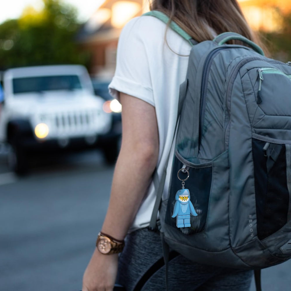 IQ KE155H shark suit keychain; fully articulated head, arms, and legs for precise lighting.