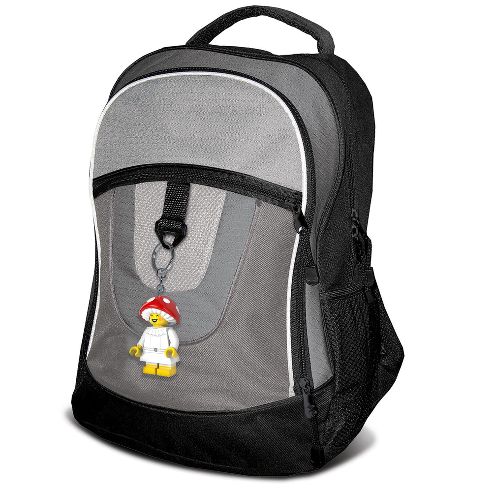 IQ LEGO Mushroom Sprite keychain light is a whimsical compact companion for adventures.