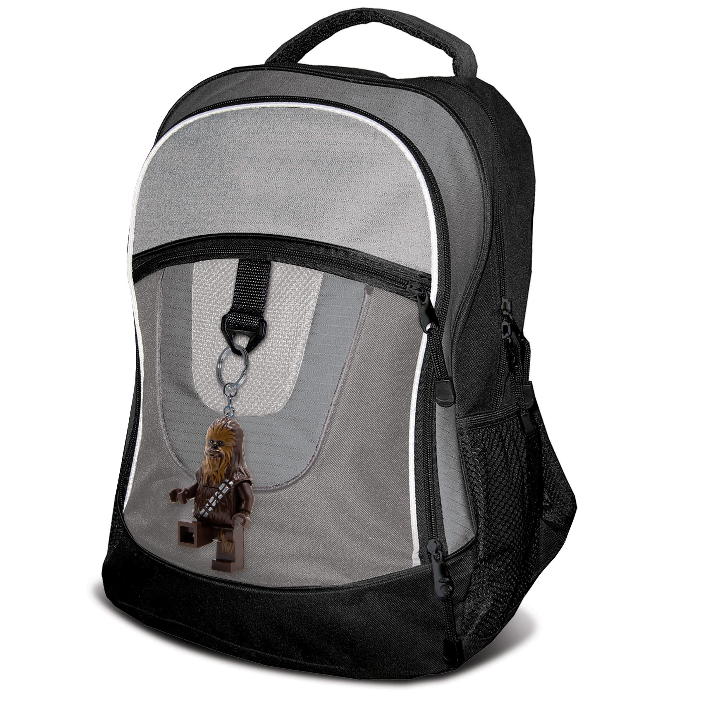 IQ LEGO Star Wars Chewbacca Key Light feet glow for dim-light visibility.