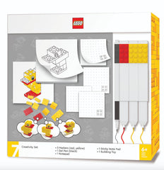 IQ Lego Stationery Creativity Set desk display with colorful duck builds for imaginative drawing.