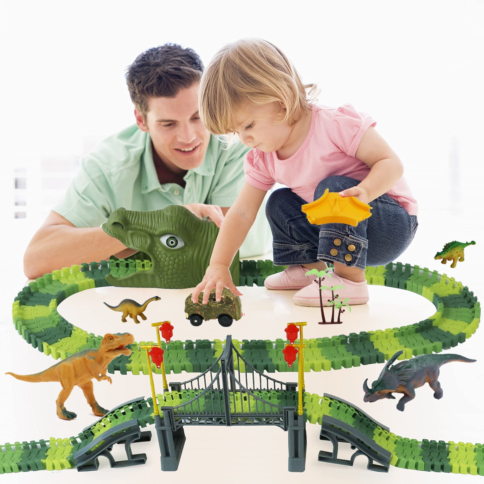 IQKidz Dinosaur World Race Track slopes create exciting climbs and drops