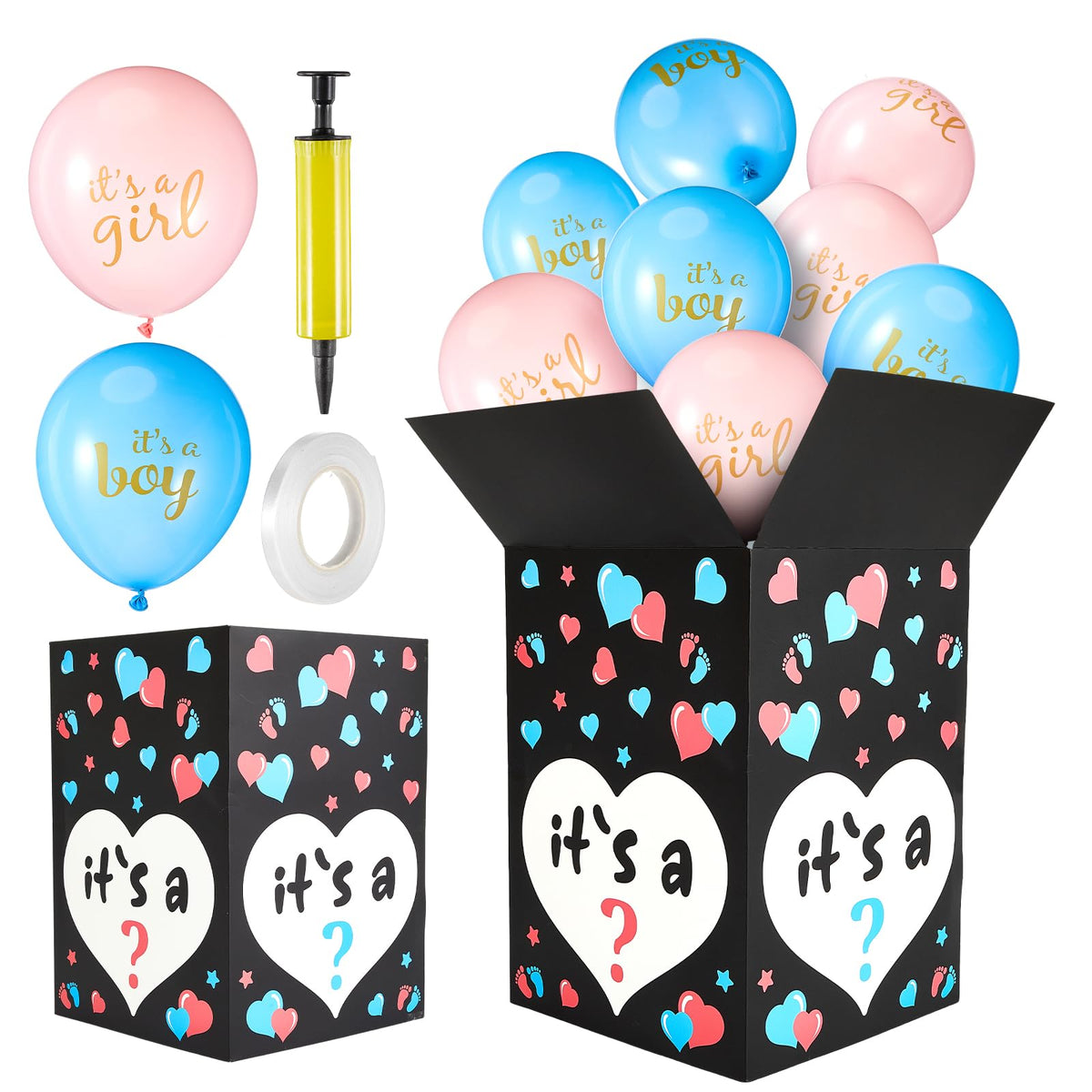Ireer gender reveal balloon box front view enhances party anticipation.
