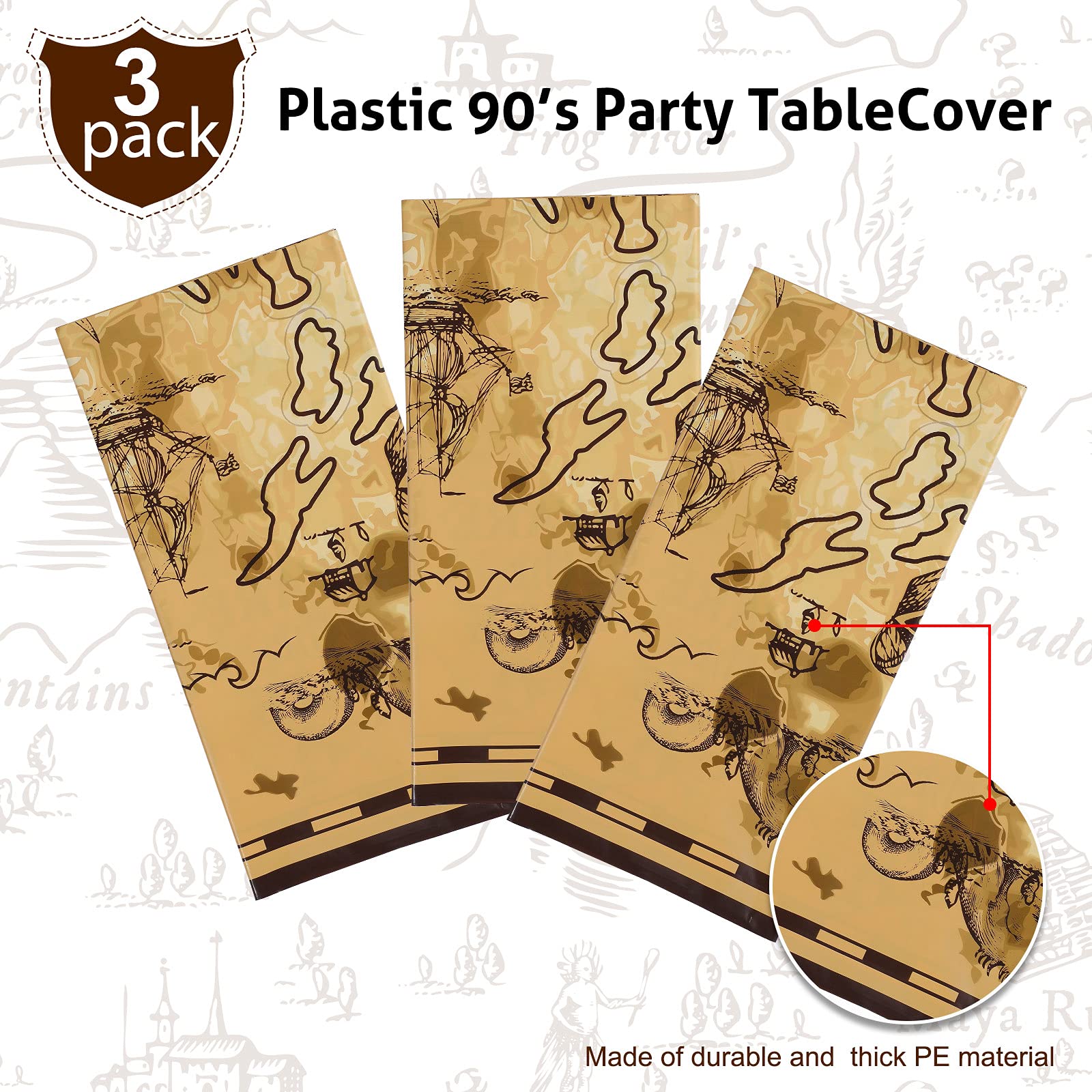 Irenare treasure map table cover durable plastic keeps surfaces protected during celebrations.