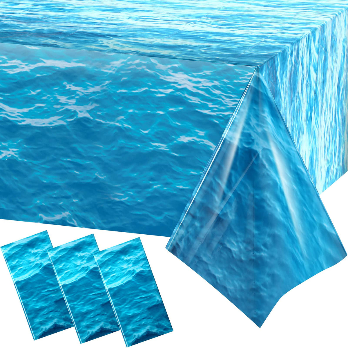 Irenare Ocean Waves Tablecloth 54x108 inches protecting a dining table from spills