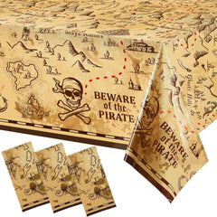 Irenare pirate tablecloth with map pattern provides kid friendly table decor and quick cleanup.