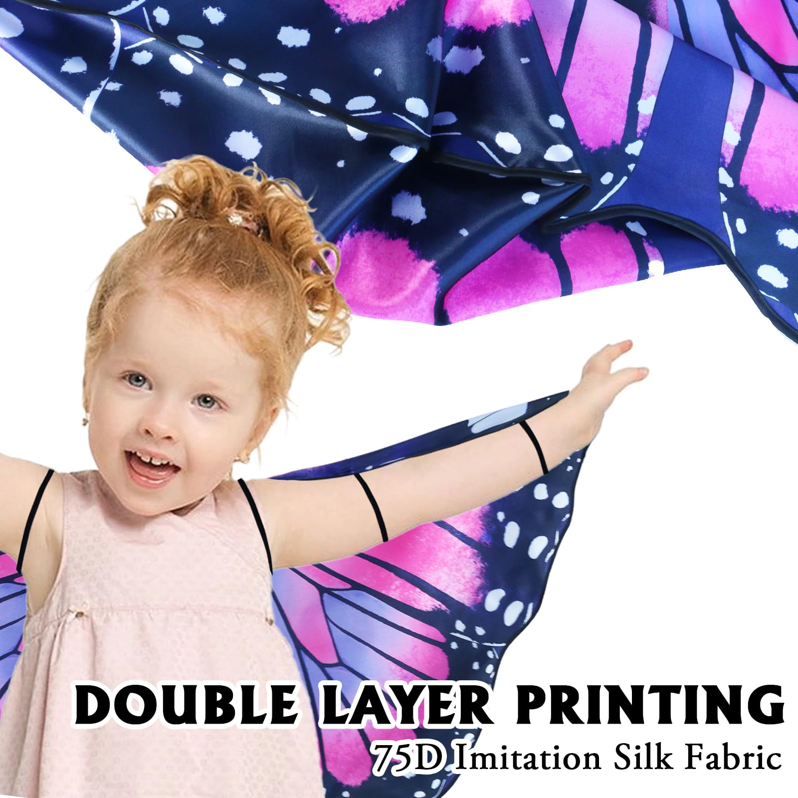 irolewin double-sided kids butterfly wings back view highlighting secure slip-free wear.
