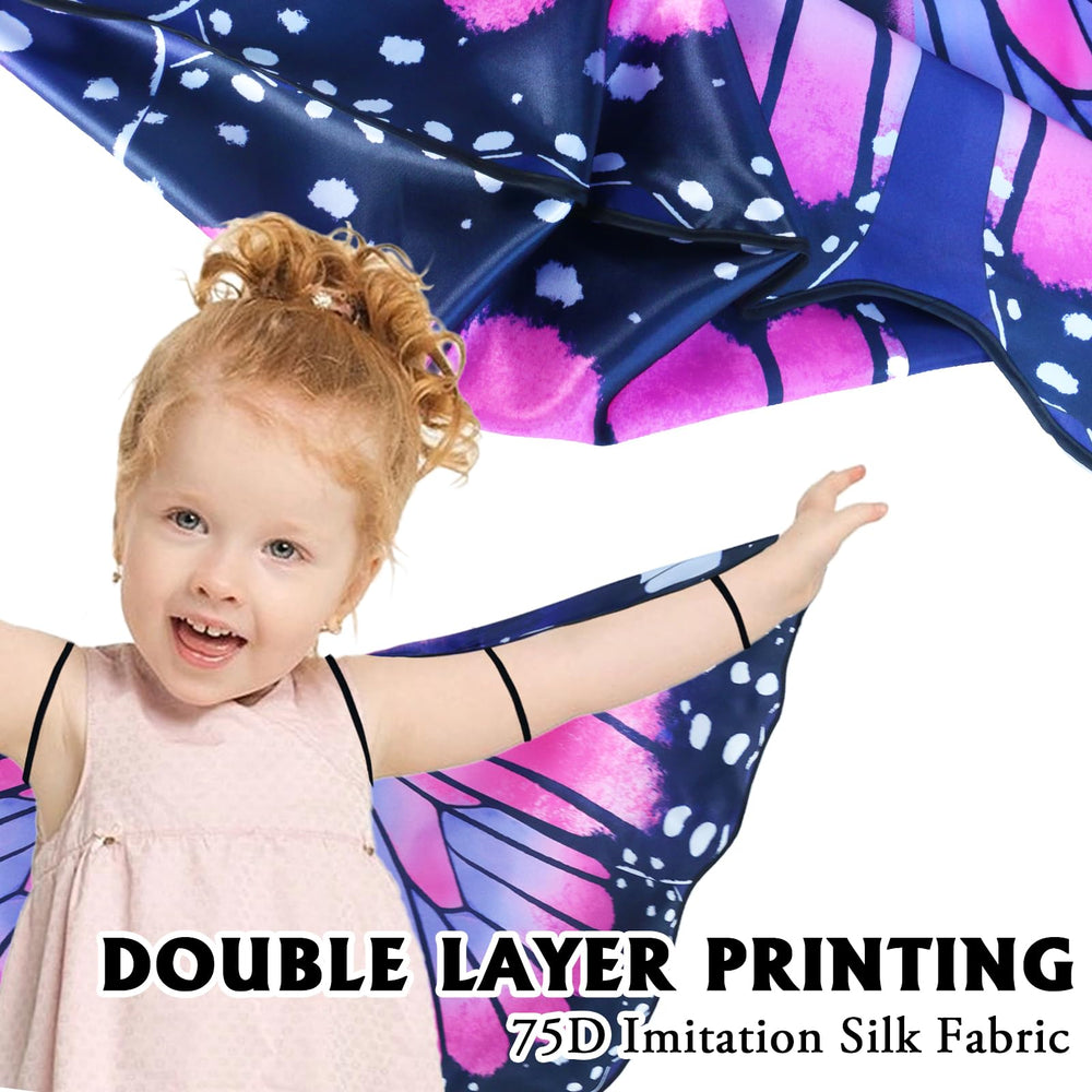 irolewin double-sided kids butterfly wings back view highlighting secure slip-free wear.