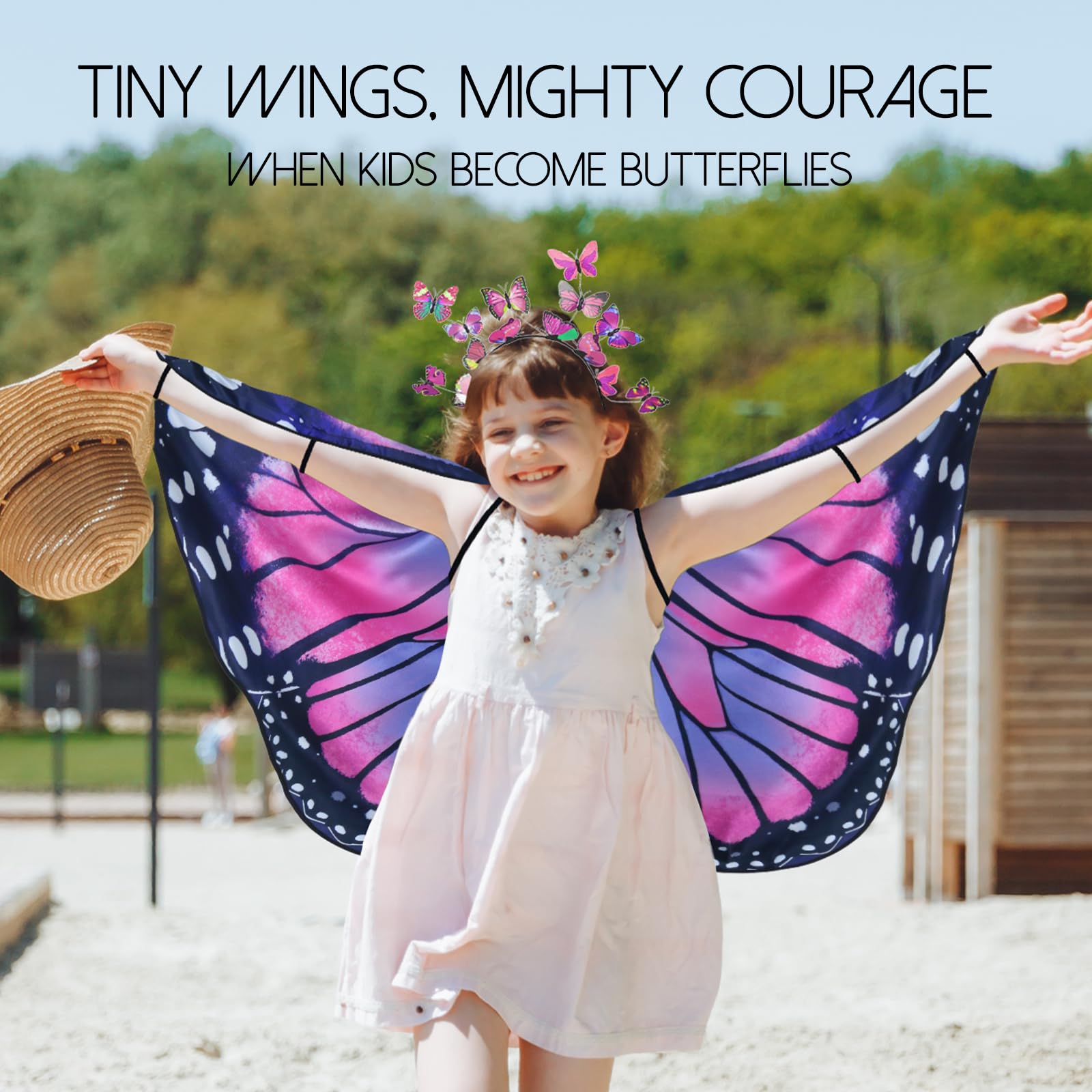 irolewin kids butterfly wings 3-point attachment close-up showing comfortable secure fit.