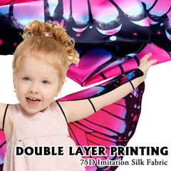 iROLEWIN toddler butterfly wings close-up—soft satin and secure wear.