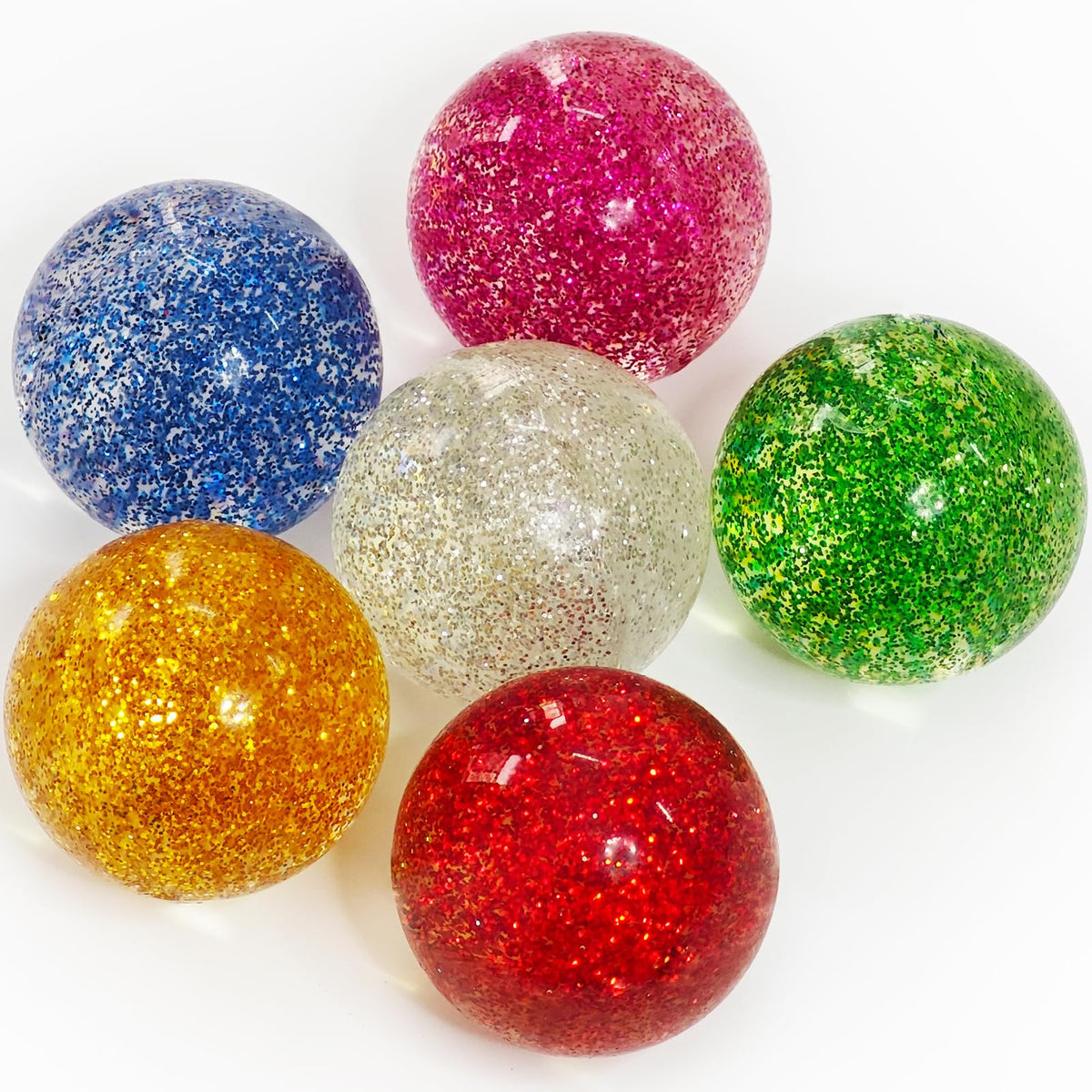 Irrmshr glitter bounce ball six colors 42 mm dazzle kids during play and gifts.