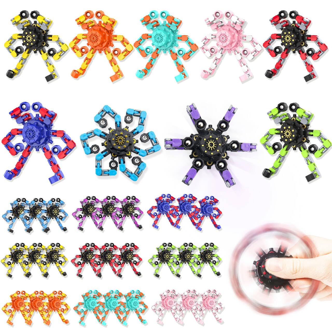 Irvotbes transformable spinner with six deformable chains for creative shapes and focus.