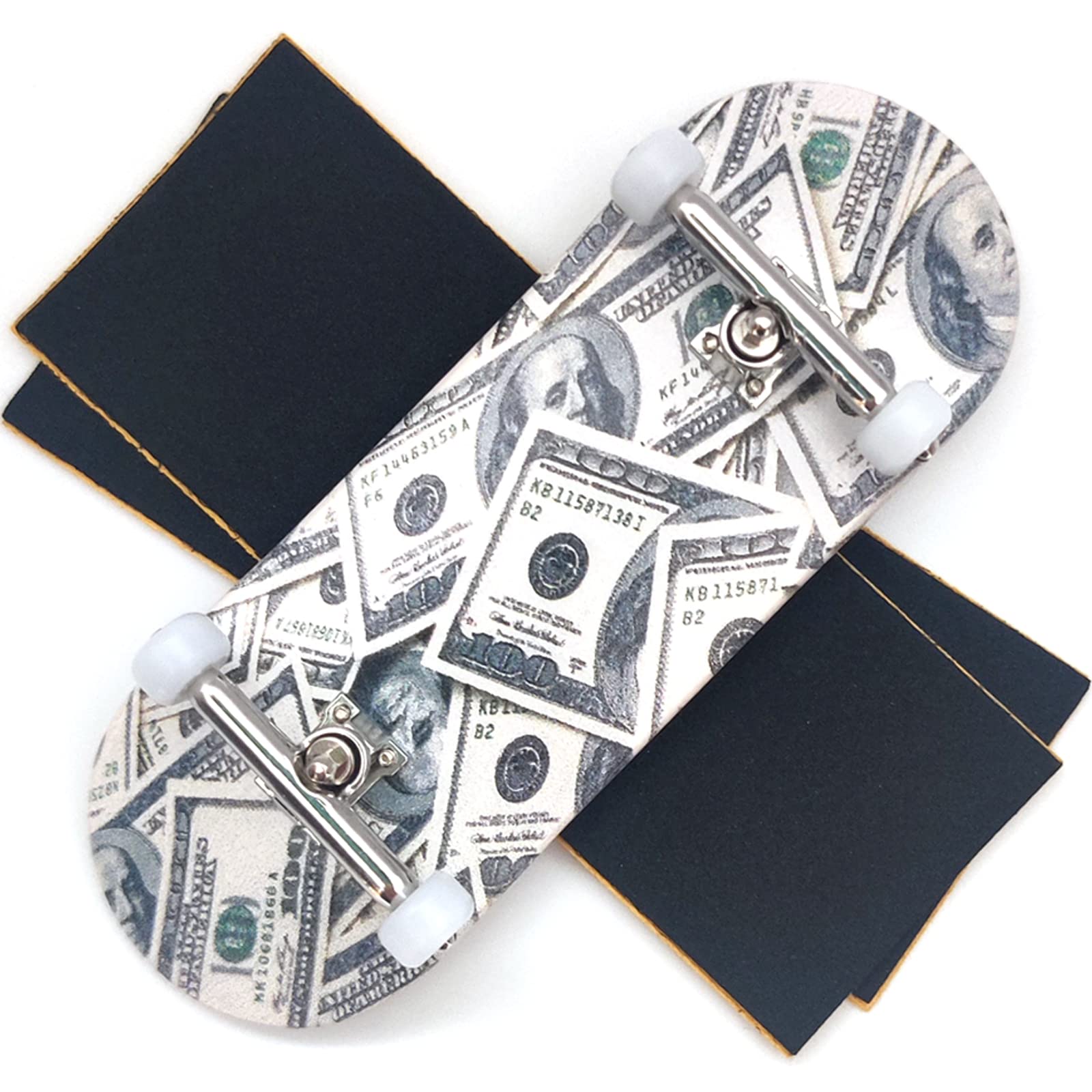 ishrunkthis 100-dollar-bill fingerboard deck premium build with iconic graphic for display and play.