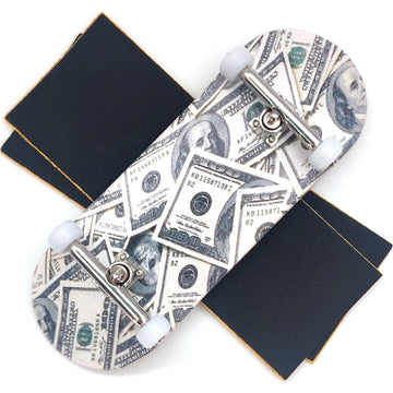 ishrunkthis 100-dollar-bill fingerboard deck premium build with iconic graphic for display and play.